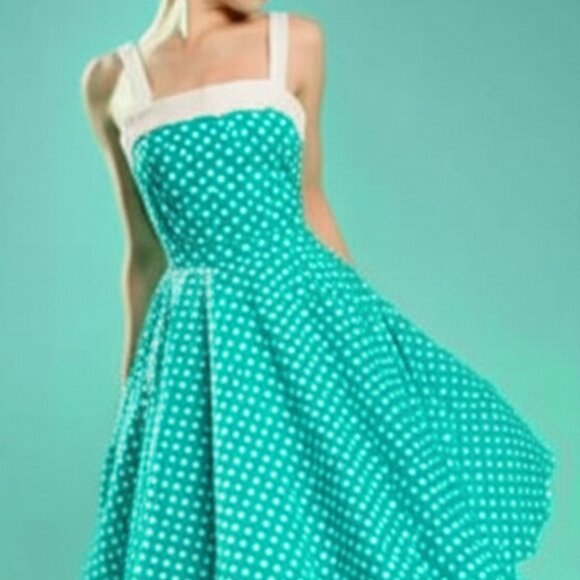 Pinup Couture Dresses & Skirts - Pinup Couture Medium teal and white polka dot dress EUC